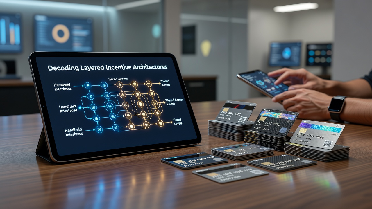 Tiered access dashboard on handheld device showing card table privileges and sports wager benefits