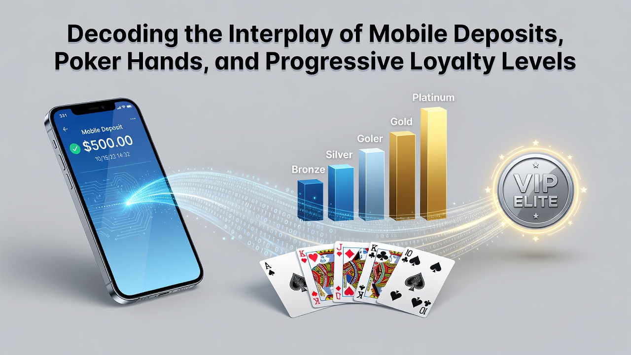 Mobile deposit interface showing poker table integration and loyalty progress bar on a smartphone screen