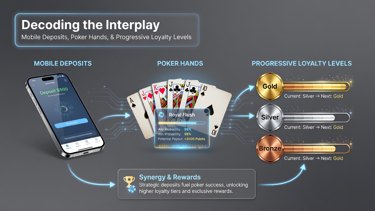 Poker player reviewing loyalty tier benefits on a tablet while reviewing recent mobile deposit history