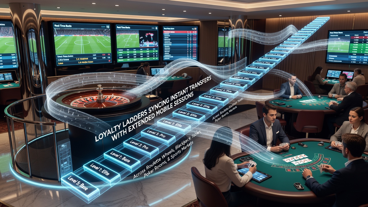 Mobile interface displaying loyalty tier progression alongside instant transfer options for roulette and sports betting sessions