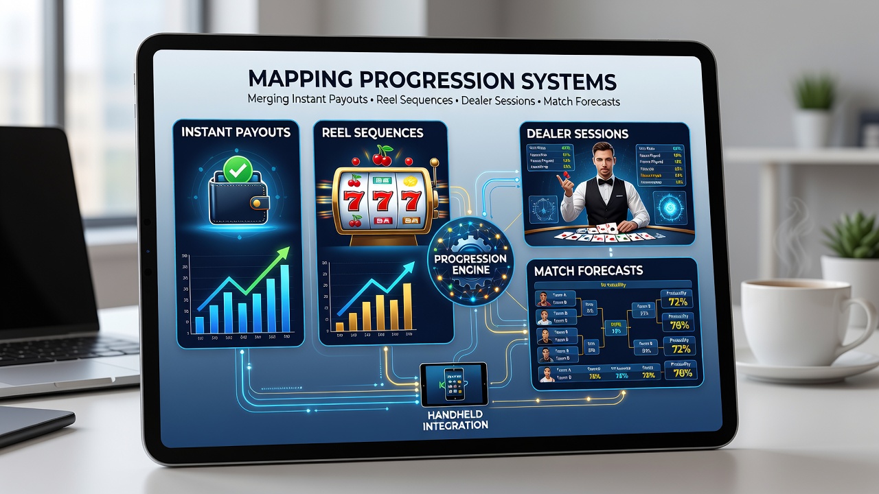 Mobile device displaying integrated casino progression interface with slots, live dealer, and sports betting sections