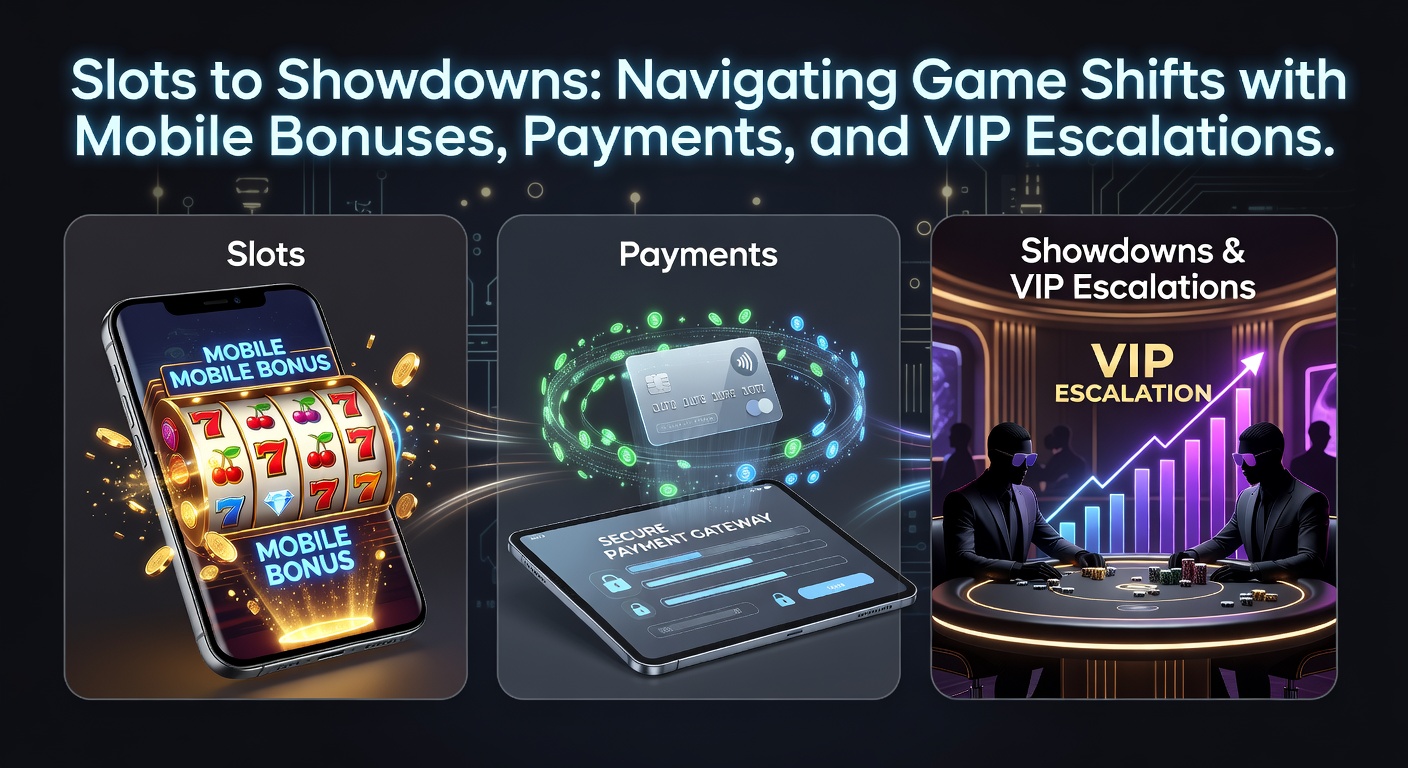 Vibrant mobile screen displaying a slot machine reel transitioning into a poker table showdown, highlighting bonus notifications and VIP tier icons