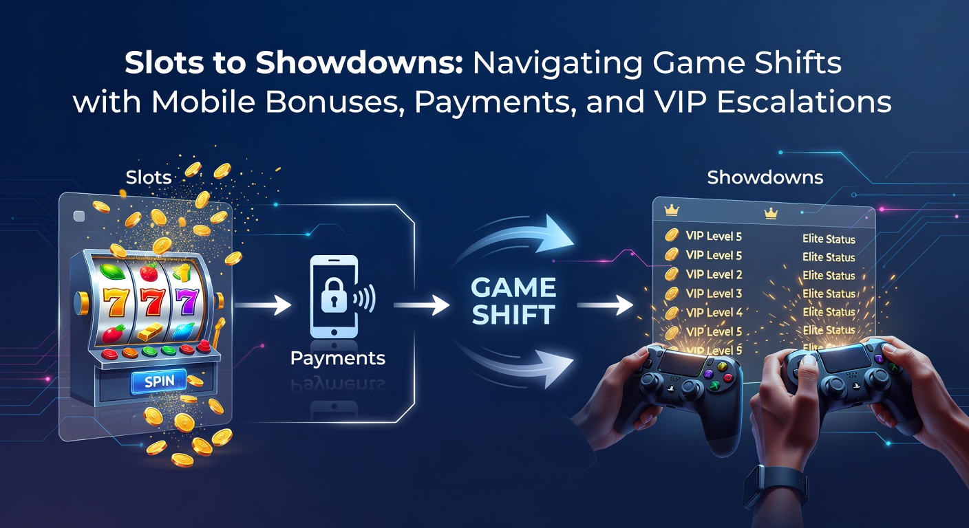 Dynamic VIP dashboard on a mobile device illustrating payment streams flowing into escalating tiers, with slot icons morphing into poker chips and showdown tables