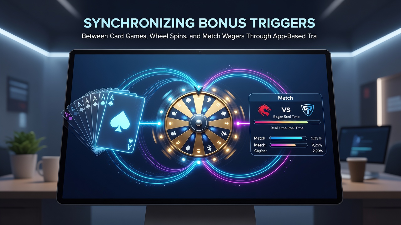 Dashboard view showing real-time bonus synchronization between card games, wheel spins, and sports wagers via mobile transfers