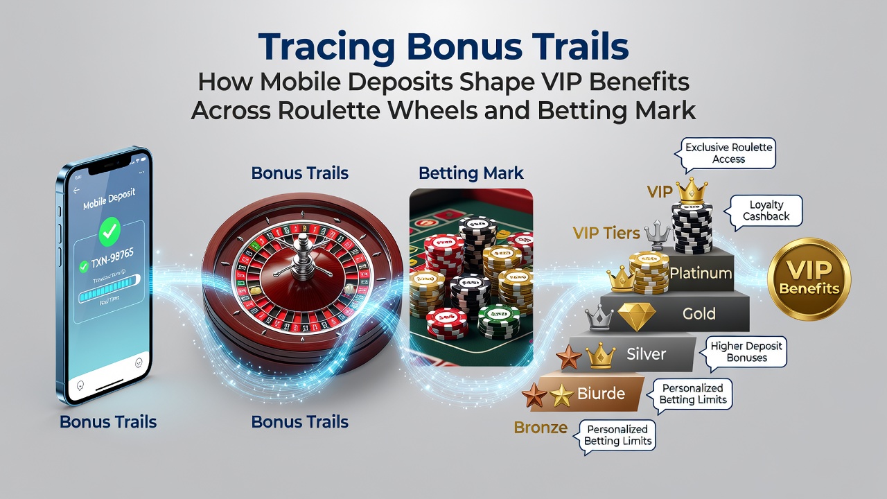 VIP dashboard displaying bonus trails from mobile deposits across roulette and sports betting sections