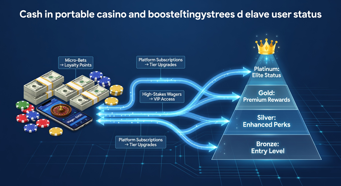 Illustration of cash flow pathways connecting mobile devices to casino VIP status tiers through digital transactions