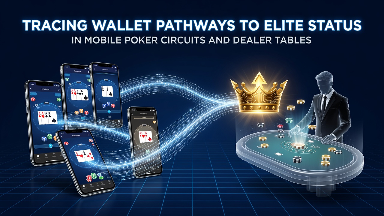 Mobile poker player using digital wallet for transactions at a virtual dealer table