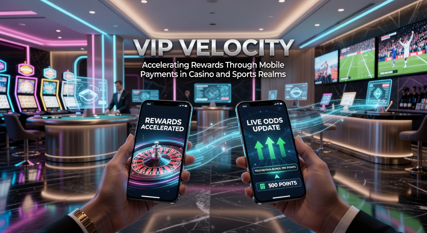 Dynamic illustration of a speeding VIP card integrated with mobile payment icons, racing through casino slots and sports betting interfaces, symbolizing accelerated rewards