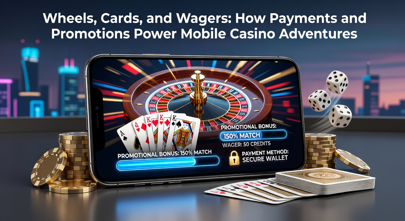 Vibrant mobile casino interface showing roulette wheel spin, blackjack cards, and betting slips on a smartphone screen, highlighting seamless payment icons and bonus notifications