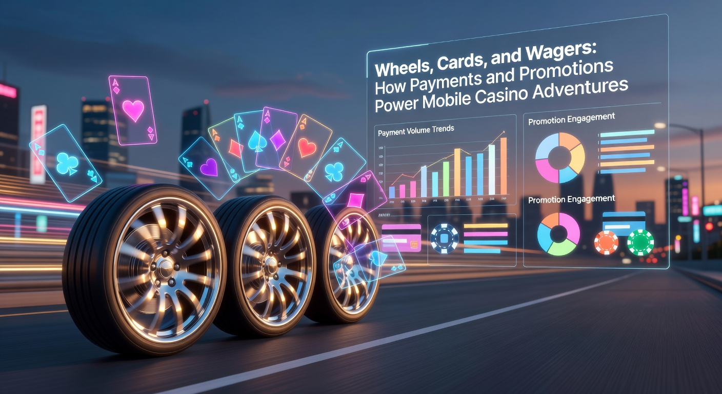 Dynamic split-screen of a mobile device displaying a roulette wheel in motion, blackjack hand with chips stacking up, and a promotions banner offering instant deposit bonuses amid glowing wager animations